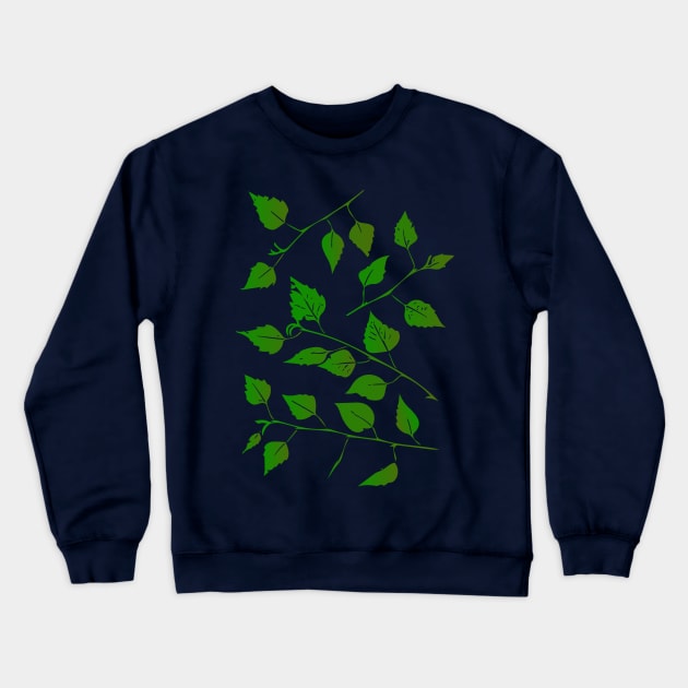 Birch Tree Leaf and Stem Forest Pattern (on navy) Crewneck Sweatshirt by Davey's Designs